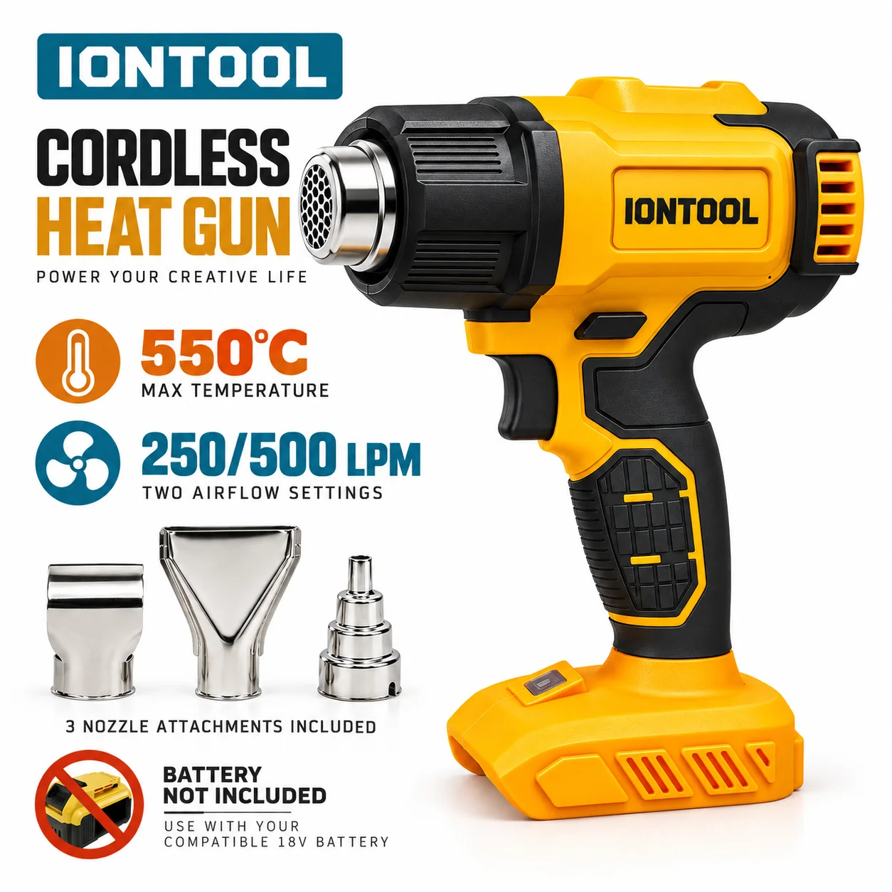 Cordless Heat Gun For Shrink Tubing - IONTOOL Bürstenloser Akku-Heißluftfön 250L/min für Elektronik-Lötarbeiten
