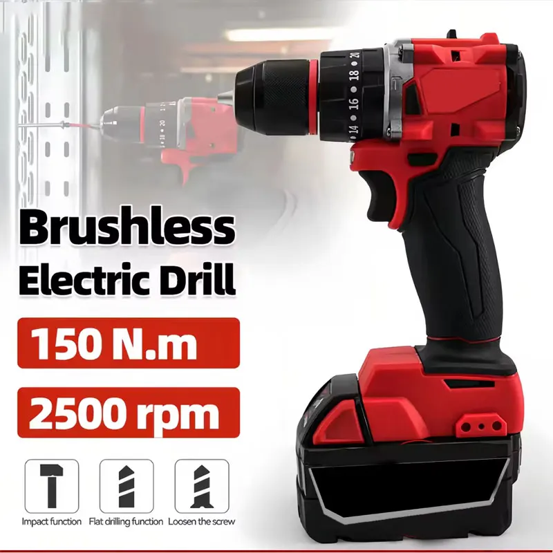 Brushless Cordless Electric Drill 18V - Kleiner elektrischer bürstenloser Schlagbohrschrauber, 150 Nm,